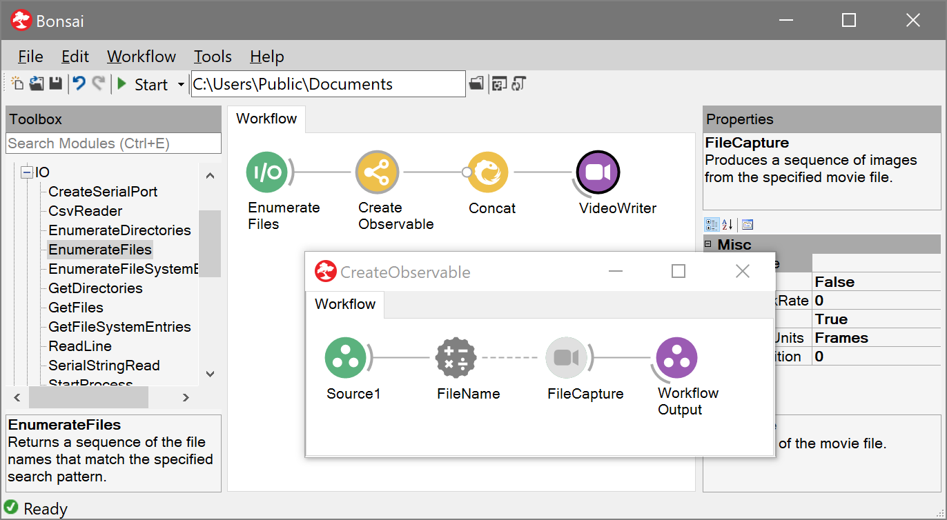 Concatenate video files using higher order operators