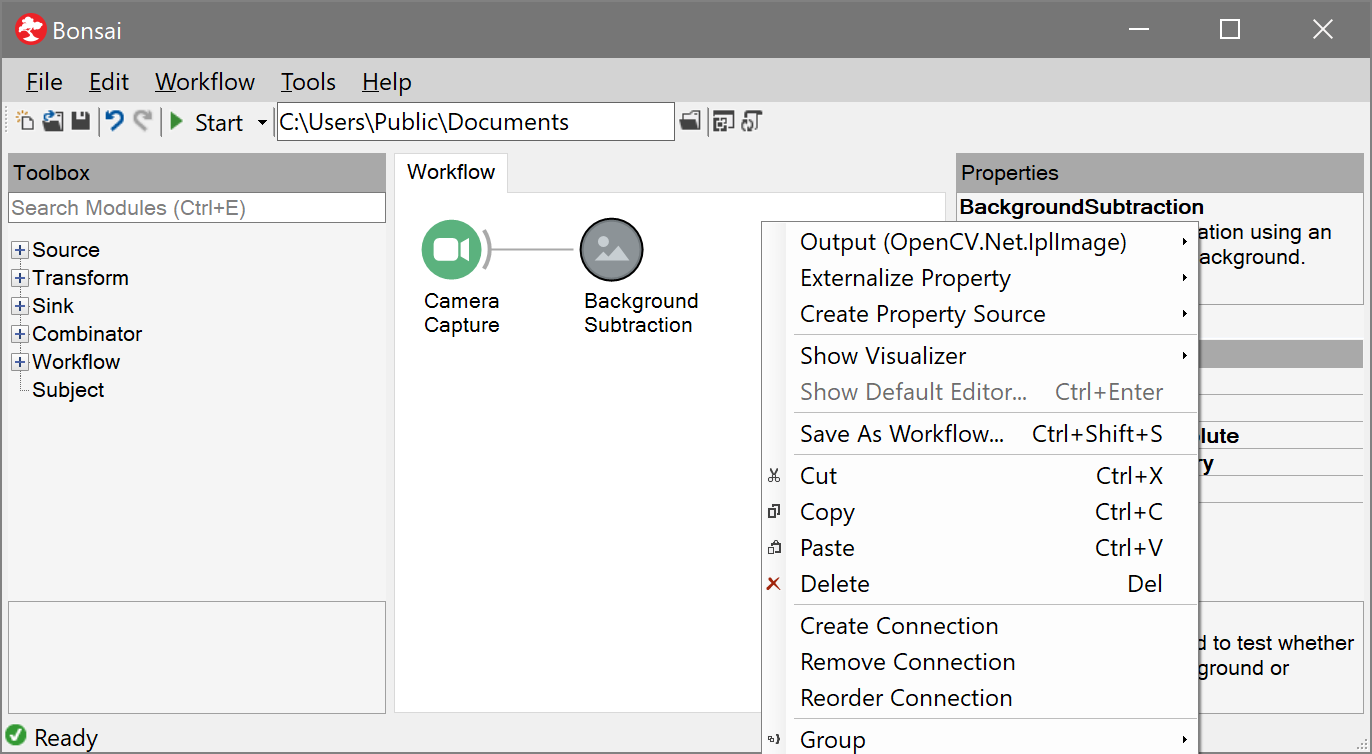 The workflow context menu